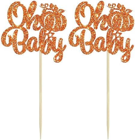 Gyufise 24Pcs Pumpkin Oh Baby Cupcake Toppers Glitter Fall Theme Cupcake Picks Baby Shower Cake Decorations for Pumpkin Theme Gender Reveal Kids Birthday Party Supplies Orange
