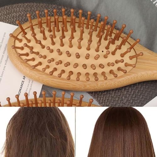 1pcs Portable Air Cushion Comb for Women and Man Natural Wooden Anti-Static Combs Air Cushion Design for Detangling Hair (Round,20 * 6.2 * 3 cm)