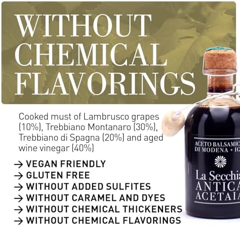 La Secchia - Balsamic Vinegar of Modena PGI "Cinque Stelle", Aged in 20 Barrels of Different Woods, High Density, 250 ml Bottle with Cork Pouring Cap.