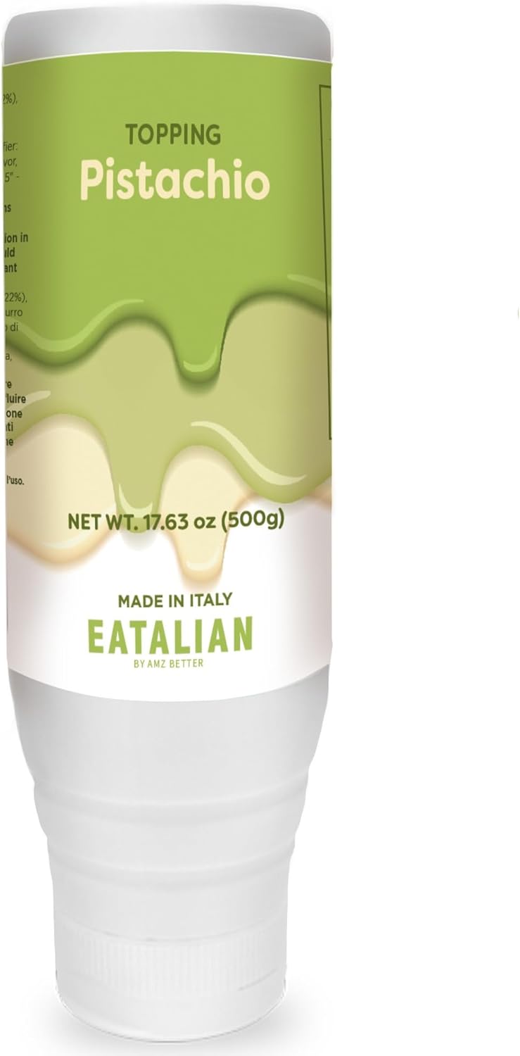 EATALIAN by AMZ BETTER Pistachio Flavoured Topping, Sweet Protein Cream in 17.63 oz/ 500g Squeezer, Made in Italy, Pistachio Sauce Ideal for Decorating Ice Cream, Desserts and Dubai Chocolate
