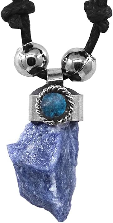 Mia Jewel Shop Natural Raw Rough Healing Gemstone Crystal Pendant Silver Metal Chrysocolla Adjustable Necklace - Womens Fashion Handmade Jewelry Boho Accessories