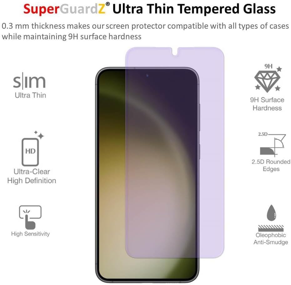 [2-Pack] for Samsung Galaxy S26 Screen Protector Anti Blue Light Tempered Glass, Eye Protection, SuperGuardZ, 9H, 0.3mm, Anti-Scratch, Anti-Bubble