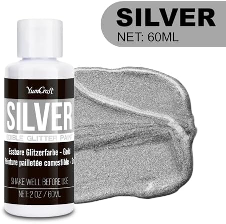 Edible Glitter Paint Silver, Shimmering Liquid Luster Dust for Chocolate, Drinks, Cake, Candy, Sprinkles Cocktail Glitter - Metallic Edible Cake Paint for Cookie, Fondant Vegan Cake Decorating