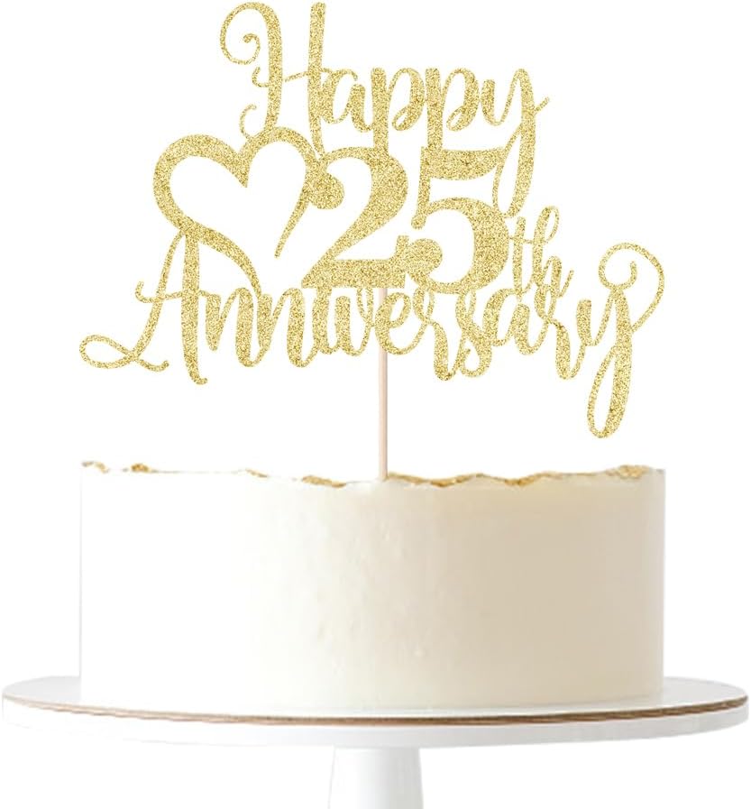 25th Anniversary Happy Cake Topper, for Wedding Anniversary 25th, Company Anniversary Party Decoration/Birthday Party Decorations (Gold 25）