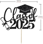 Class of 2025 black Glitter Cake Topper - Congrats Graduation Cake Topper - You Did It - 2025 High School College Graduates Graduate Themed Selected Decorations
