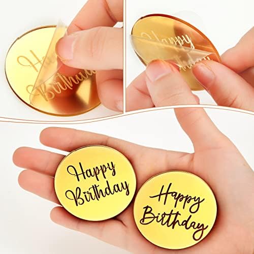 Qunclay 30 Pcs Happy Birthday Acrylic Cake Toppers, Mirror Acrylic Cupcake Toppers, 3 Multi-shape & Gold Rose Gold Silver Cupcake Picks for Birthday Party Pastries Decor DIY Supplies(Round)