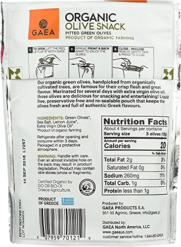 Gaea Organic Pitted Green Olives 65g (Pack of 2)