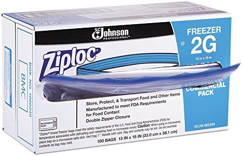 Ziploc 682254 Commercial Resealable Freezer Bag, Zipper, 2gal, 13 x 15 1/2, Clear, 100/Carton