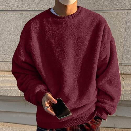 RTRDE Mens Fleece Sweatshirts, Long Sleeve Casual Workout Loose Fit Warm Crewneck Sweatshirt Pullover Tops, S-5XL