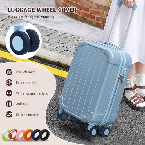 XYOFUN Luggage Compartment Wheel Protection Cover - Upgraded 8-Pack Anti Dust & Scratch Noise Reduction Carry On/Travel Suitcase Wheel Protector - For 2-2.4" wheels - Dark blue