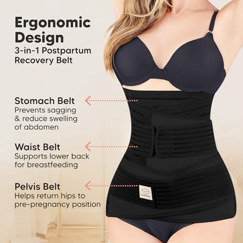 3 in 1 Postpartum Belly Support Recovery Wrap – Postpartum Belly Band, After Birth Brace, Slimming Girdles, Body Shaper Waist Shapewear, Post Surgery Pregnancy Belly Support Band (Midnight Black, M/L)