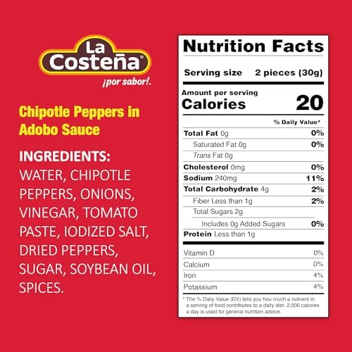 La Costeña Chipotle Peppers in Adobo Sauce - Smoked Spicy Peppers Chipotle in Adobo Sauce - Mexican Food, Taco, Enchiladas & Salsa - Hot Pickled Vegetables - 12oz, 3 Pack Canned Vegetables