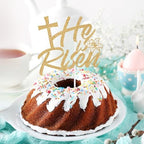 He is Risen Cake Topper, Jesus Easter Party Cake Decor, Easter Resurrection Spring Festival Party Decorations Gold Glitter