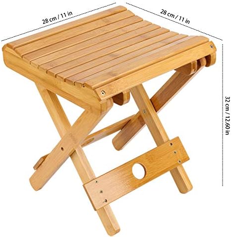 HOZEON 2 Pack 11 x 11 x 12.6 Inches Natural Bamboo Folding Stool for Shaving, Shower, Foot Rest, Picnic, Fishing
