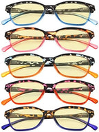 Eyekepper 5 Pack Blue Lens Glasses Women Screen Light Filter Blocking UV Rays Readers for Reading Computer Yellow Tinted +1.25