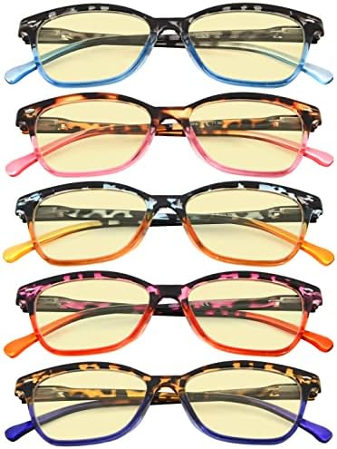 Eyekepper 5 Pack Blue Lens Glasses Women Screen Light Filter Blocking UV Rays Readers for Reading Computer Yellow Tinted +2.00