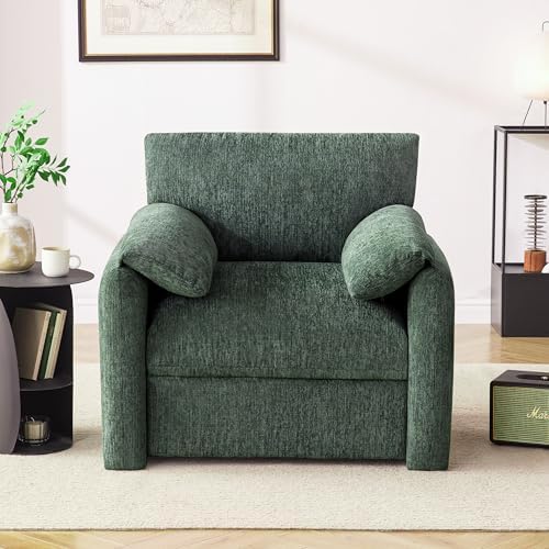 Howjoe Chenille Oversized Armchair, 38.6" Wide Accent Chairs for Living Room & Bedroom Modern Lounge Chair, Upholstered Mid-Century Reading Chair, Comfy Living Room Chair, Single Sofa Chair, Green
