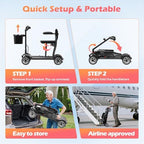 Lightweight Mobility Scooter for Adults & Seniors - Cruise & Airport Approved, 43lb Foldable Portable Motorized Scooters with Removable Lithium Battery for 12.4 Miles Travel, 300lb Capacity, Black