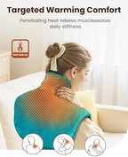 Weighted Neck & Shoulder Heating Pad for Pain Relief, Heated Neck Wrap w/ 6 Heat Options 4 Auto Timer, Machine Washable, Soothing Muscle Stiffness and Fatigue, Birthday Gifts for Dad Men Women Mom