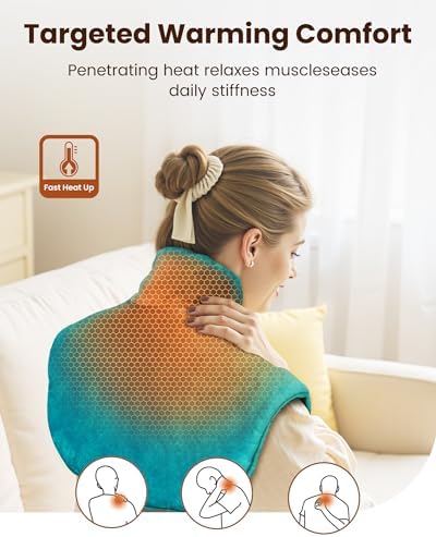 Weighted Neck & Shoulder Heating Pad for Pain Relief, Heated Neck Wrap w/ 6 Heat Options 4 Auto Timer, Machine Washable, Soothing Muscle Stiffness and Fatigue, Birthday Gifts for Dad Men Women Mom