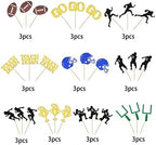 30 Pack American Football Cupcake Toppers Football Touchdown Cupcake Picks Soccer Player Cupcake Decorations for Super Rugby Sports Theme Men Boys Birthday Party Supplies