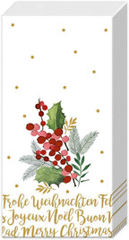 IHR Ideal Home Range Pocket Tissues 4-Ply Facial Tissue Pack, 10-Count, Merry Christmas (Cream), 1-Pack Only