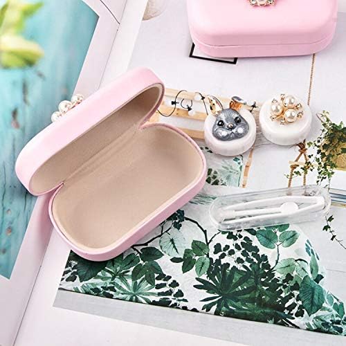 PU Leather Contact Lens Case Cute Pearl Cartoon Portable Travel Contact Lens Case Box Eye Care Kit Holder Mirror Box (Pink)