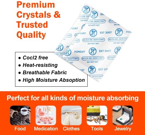 1 Gram 100 Packets Fonday Food Grade Silica Gel Desiccants Packs Moisture Absorbers Dehumidifier