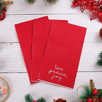 Quera 100 Pack Christmas Paper Napkins 4.38'' X 7.88'' Joy Peace Love Disposable White Decorative Table Napkin for New Year Winter Dinner Merry Christmas Holiday Xmas Decor Party Supplies red white