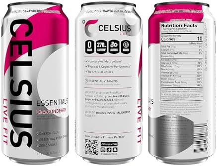 CELSIUS ESSENTIALS™ Sparkling Dragonberry, Sugar Free Performance Energy Drink, 16 Fl Oz (Pack of 12)
