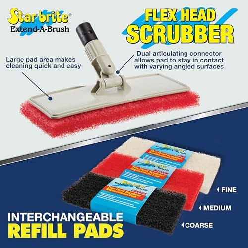 STAR BRITE Large Scrub Pad with Flexible Head Scrubber - Medium Texture (Red) - Attach to Extension Handle for an Extra 3’-10’ of Reach (040124)