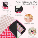 KJQJLY 2 Pack Portable Tampon Organizer Bag – Tampon Holder & Storage Case with Zipper for Travel, Discreet Period Bag for Purse, Waterproof Feminine Products Pouch for Women (Checkered)
