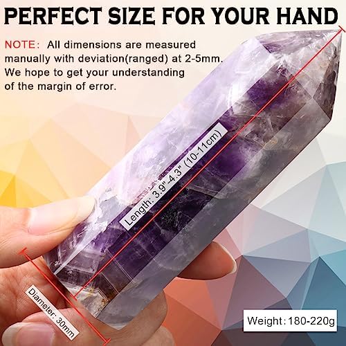 CASMON Large Healing Crystal Wands 3.9"-4.3"(10-11cm), Natural Dream Amethyst Obelisk Crystal Tower Stone, 6 Faceted Single Healing Crystal Point for Reiki Chakra Meditation Therapy (1PC)