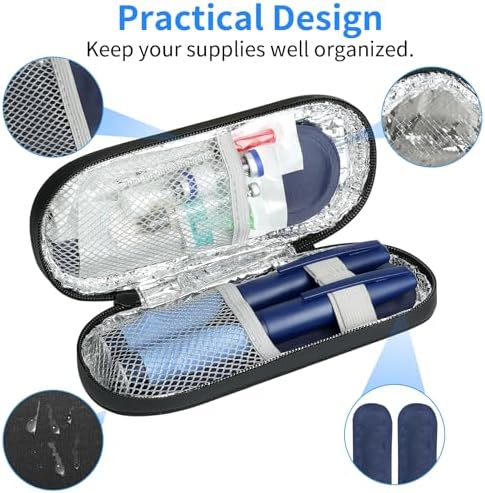Insulin Pen Cooler Travel Case with 2 Reusable TSA Approved Ice Packs, Diabetic Medication Insulated Cooler Bag for Insulin Pens and Other Diabetic Supplies Storage Black