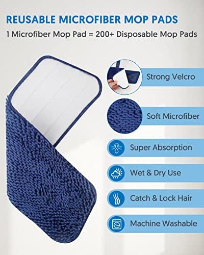 BPAWA Microfiber Mops for Floor Cleaning - Flat Floor Mop with 4 Washable Chenille Pads Dry Dust for Hardwood Laminate Wood Tile Vinyl Wall Hard Surfaces - 150cm Adjustable Long Handle