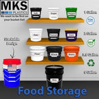 MKS Plastics 5-Gallon Bucket with Airtight Lid – Made in USA, Food Grade BPA Free Plastic, Heavy Duty Multi-Use, Metal Handle with Grip, Stackable Storage – Black, 1 Pack