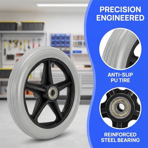 Covzoe 4 Pieces Wheelchair Front Wheels, 6 Inch Replacement Walker Wheels with 4 Axles, Anti Slip Rollator Wheel PU Tires Accessories for Safe Rolling, Gray