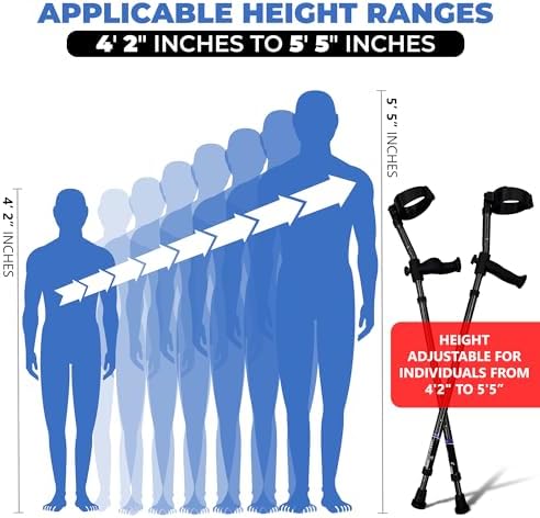 in-Motion Forearm Crutches | Spring Assist Crutches for Adults | Walking Crutch with Ergonomic Handle | Articulating Tips | Size Short (4'2" - 5'5") | Lightweight & Durable | Charcoal | 350lb Capacity