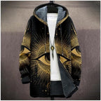 Mens Hooded Cardigan Graphic Long Fleece Hooded Lined Zip Up Knit Coat with Pockets Fashion Hoodie Warm Jacket