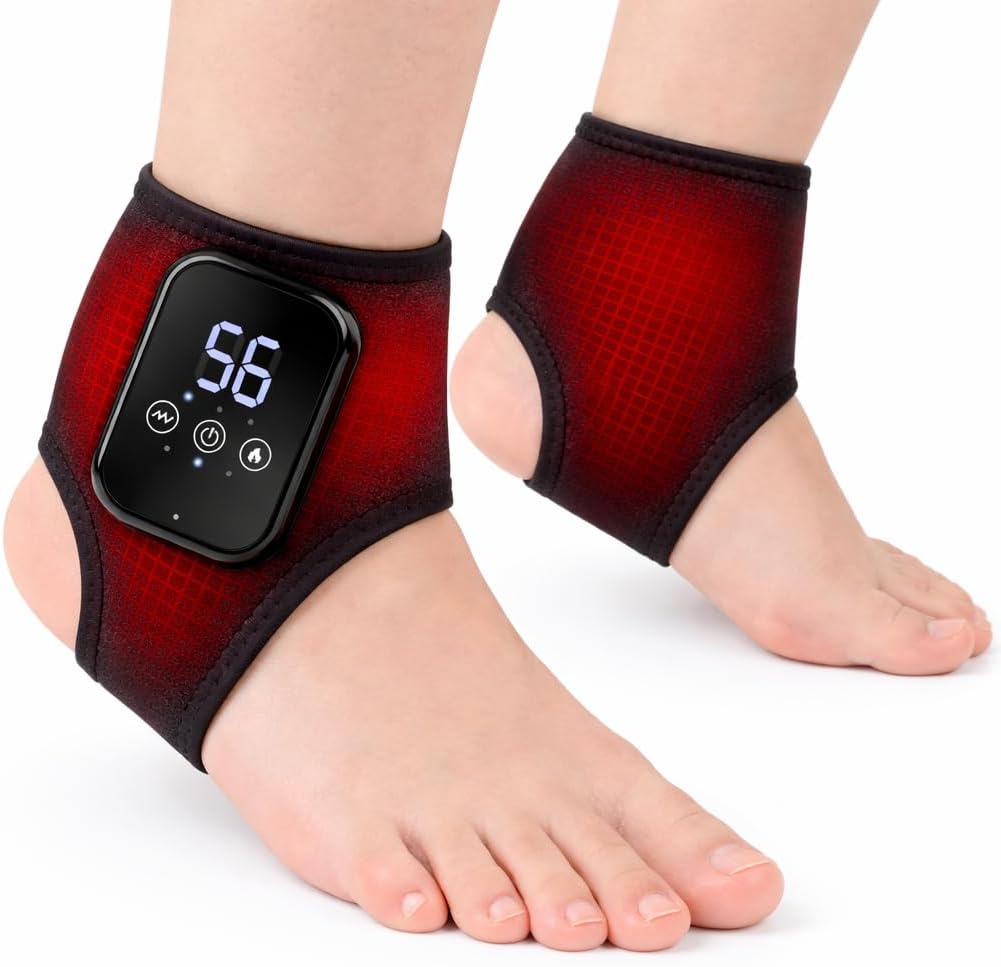 2 PCS Cordless Ankle Massager for Pain Relief, Foot Massager for Neuropathy, Ankle Heating Pad with Massage, Foot Ankle Massager, Heated Foot Massager, 3 Heat Levels, 3 Massage Modes, Black