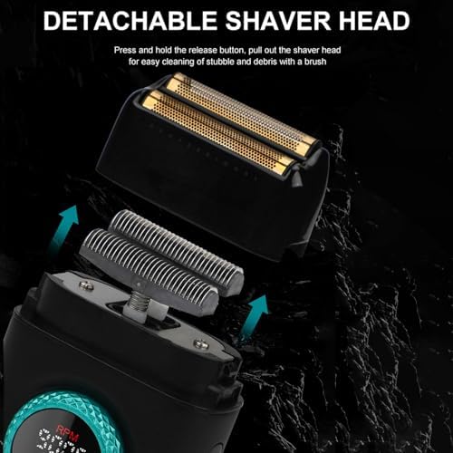 VGR 377 Foil Shaver for Men, Electric Razor for Shaving Face with Double Foil, 21-Speed 9000 RPM Motor Bald Shavers LED Display Titanium Foils, Barber Supplies (Black), Men's Gifts