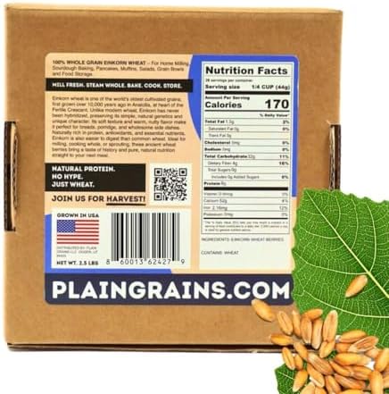 PlainGrains. The Natural Way | 2.5 LB Dry Spelt Wheat Berries | 14.5% Protein by Volume | Uncooked, Unground, Whole Grain | Single Box