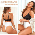 Werena Tummy Control Thong Shapewear for Women Mid High Waisted Body Shaper Underwear Lace Shaping Thong Girdle Panties