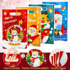 Christmas Treat Bags with Handles, 60 PCS Christmas Goodie Bags, Xmas Gift Bag, Plastic Snowman Santa Claus Candy Goody Cookie Snack Bag Holiday Party Favor Bag for Xmas Winter Party Favor Supplies