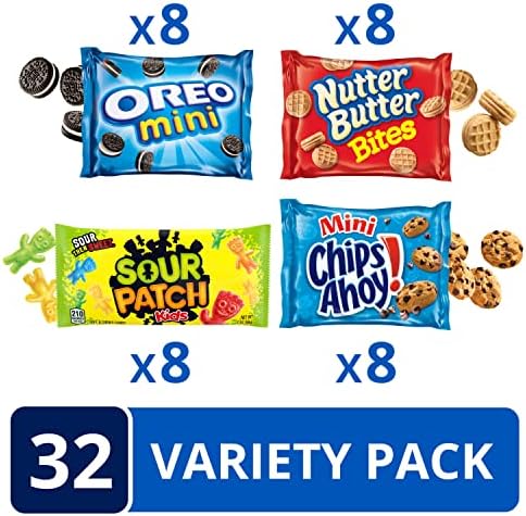 OREO Mini Cookies, CHIPS AHOY! Mini Cookies, SOUR PATCH KIDS Candy & Nutter Butter Bites & Candy Variety Pack, 32 Snack Packs