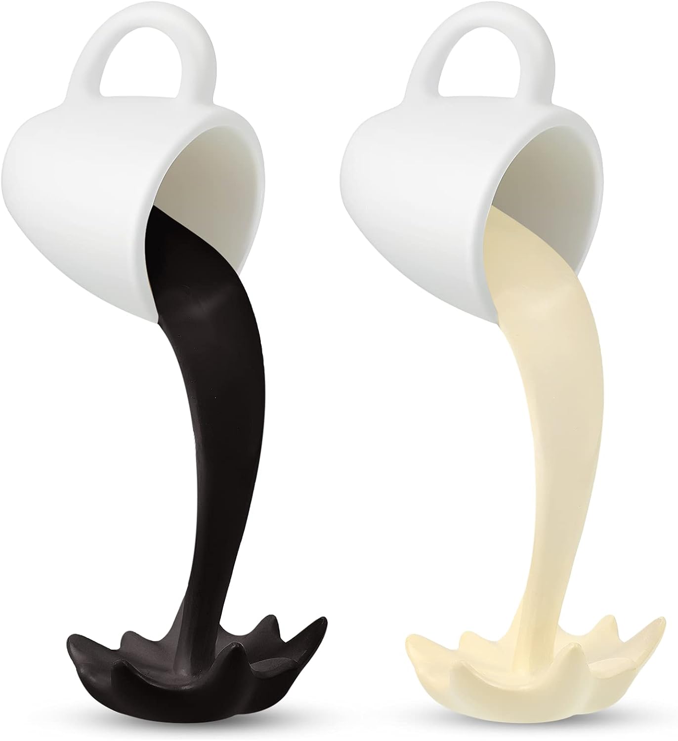 Jetec 2 Pcs Floating Spilling Coffee Cup Magic Pouring Splash Coffee Mug Pouring Spilling Mugs Cafe Novelty Funny Cup Sculpture Art Decoration for Home Decor(Black, Cream)