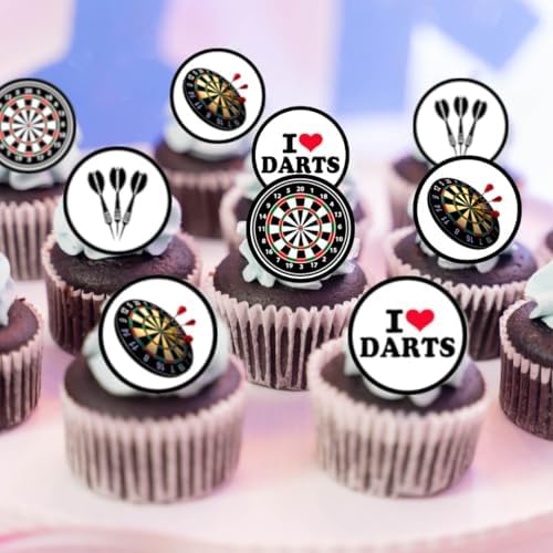 Darts Edible Cupcake Toppers, Darts Theme Edible Cake Decorations, Dartboard Cake Topper Decorations, Sports Birthday Party Cookie Decor, 48 x 1.18 Inch 3cm PRECUT