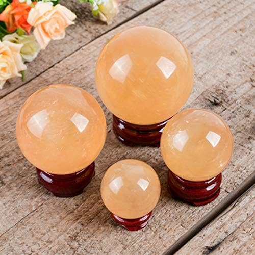 Natural Citrine Healing Crystal Gemstone Ball Divination Sphere Sculpture Figurine with Wood Stand Feng Shui Chakra Aura Home Desk Decor