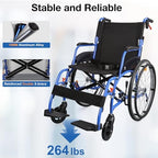 Wheelchairs for Adults, WHLICKS Premium Comfortable Transport Wheelchair Lightweight Foldable，25lb Portable Transfer Chair for Seniors with Swing-Away footrests and Anti Tipper, 264lb Capacity