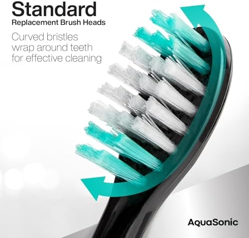 AquaSonic Genuine Standard Replacement Brush Heads | ADA Accepted | for Normal & Sensitive Teeth | Compatible with Many AquaSonic Toothbrush Handles (8 Pack Black)